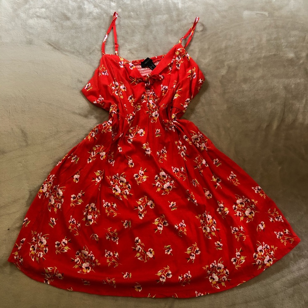 Forever 21 Red/Orange Flower Keyhole Cami Dress